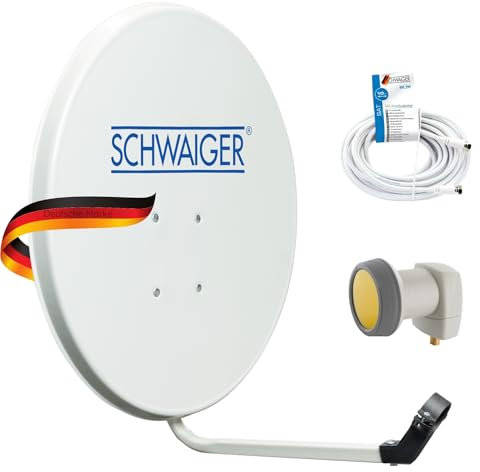 SCHWAIGER 9727 Système satellite antenne satellite LNB simple câble coaxial 10 m Antenne satellite numérique en aluminium Gris clair 55 x 62 cm