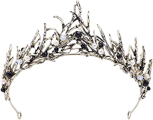 Diadème Princesse Femme Noir Vintage Tiara Cristal Couronne Strass Pour Femme Bandeau Adult Cheveux Accessoires Cadeau pour Concours Parties Festival fête Cosplay Halloween Noel