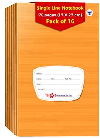 TARGET PUBLICATIONS Single Line Notebook | 76 Ruled Pages | Soft Brown Cover | 17 cm x 27 cm | Writing book with Page Number | For School, College, Office Use | Pack of 16 Books | GSM 57