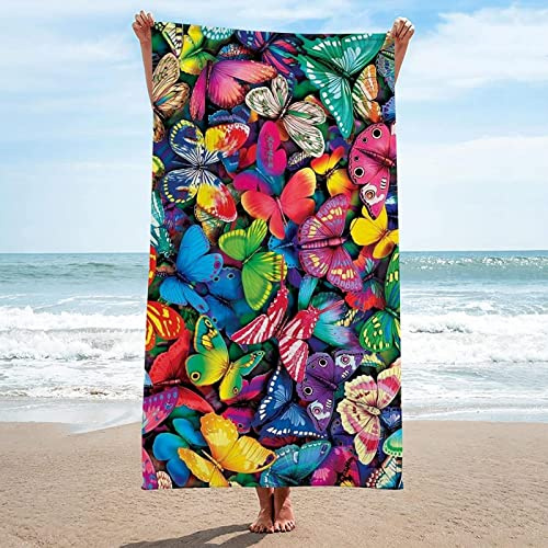 Serviette de Plage XXL 200x200 Drap Anti-Sable Séchage Rapide Motif Papillon Pour Bain, Piscine, Camping Multicolore