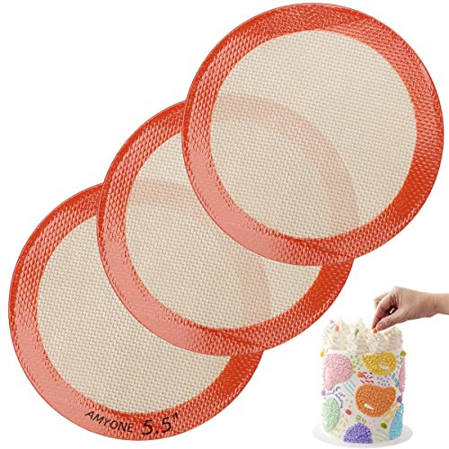 Reusable Silicone Baking Mats - 6 Inch Round, Non-Stick for Cakes/Tortillas/Pies/Pizzas, 3PCs (Round 5.5 Orange)