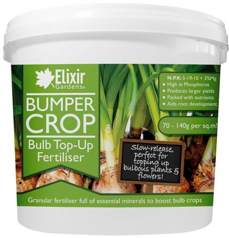 Elixir Gardens Bumper Crop Bulb Top Up/Maintenance Fertiliser & Bulbous Plant/Crop Feed | N.P.K: 5-19-10+3Mg | Slow-Release Potting Mix & Top Dressing | 2kg Tub