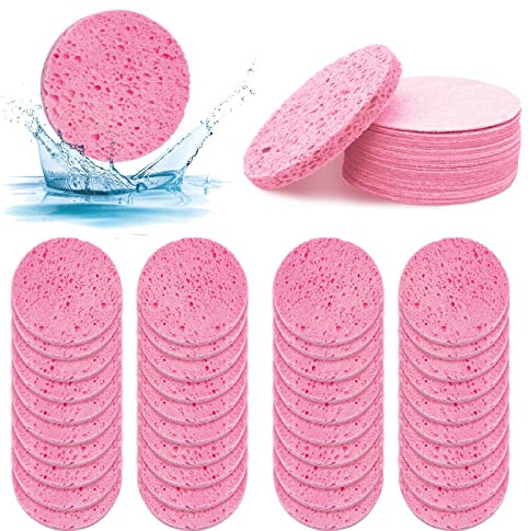 ZOCONE 70 PCS Face Sponges for Cleansing Exfoliating, 60mm/2.4In Natural Wood Pulp Cotton Face Sponges Reusable Compressed Facial Sponge, for Makeup Removal Face Wash Cleansing Skin Clean(Pink)