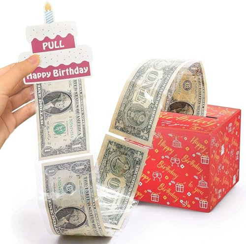 Yiiciovy Birthday Money Box for Cash, White Surprise Box Explosion Gift for Men, Billionaire Money Holder with Pull Out Card DIY Set,11x11x9.8inches (J Rose Red, 11x11x9.8inches/28x28x25cm)