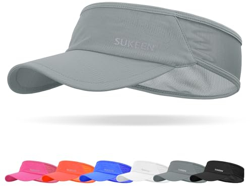 Sukeen Sonnenblende-Hut, UPF 50+ UV-Sonnenschutz-Sonnenblende für Damen, Laufmütze, Golfmütze für Herren, kühlendes elastisches Visier, Sport-Schirmmütze für Tennis, Radfahren,Grau