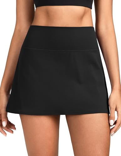 Colorfulkoala Dreamlux Skirts for Women High Rise Athletic Golf Tennis Skorts Built-in Shorts with Pockets(M, Black)