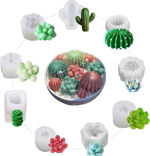 Moldes para Velas，9pcs Moldes para Hacer Velas，Utilizzato per creare fiori e cactus moldes velas，Para velas de aromaterapia, fabricación de moldes de jabón y flores para velas (9)