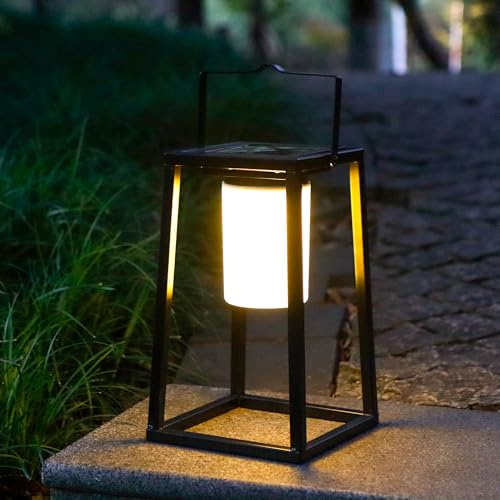 TRIROCKS Birthday Gifts for Women Mum Grandma 38 cm H Solar Outdoor Lantern Garden Ornaments, IP44 Waterproof Metal Hanging Garden Lights , Solar Lanterns for Outside Patio Yard Pathway Decor (Black)