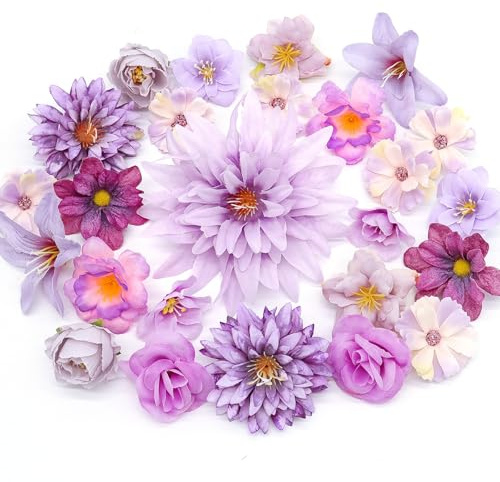 MOTONG 30 pièces de fleurs artificielles pour le bricolage, têtes décoratives, fleurs artificielles en soie, fleurs décoratives en tête pour la décoration de la maison, bouquet de mariée, décoration