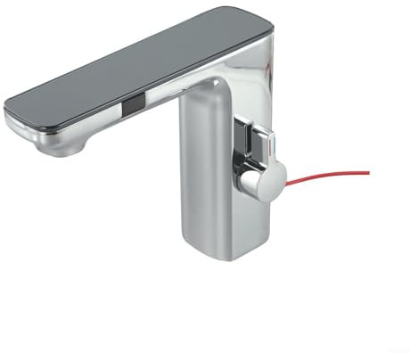 Grifo mezclador con sensor automático con pantalla digital, sensor infrarrojo sin contacto para baño, grifo mezclador montado en cubierta de agua fría caliente (cromo)