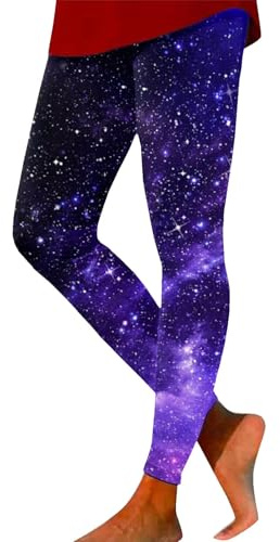 Poo4kark Galaxy Galaxy Leggings Damen High Waist Galaxy Kostüm Damen Bedruckte Bunte Leggings Yogahose Dehnbare Yogahose Hose Frauen Planet Kostüm (f-Dark Purple, M)