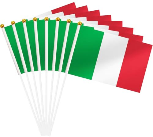 NJCXOLA Petit Drapeau Italie -20 Pcs Mini Drapeaux Italien avec Poteau Solide Blanc de 30cm pour Décoration Jardin Bar, Euro Football Match, Coupe du Monde, Célébration Fête Nationale