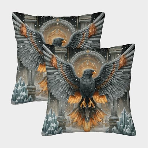 kaiyun Black Fénix con Cremallera,Alas Gigantes Funda De Cojín,45x45cm 2 Paquetes Adecuada para Fiesta Temática De Sofá De Dormitorio