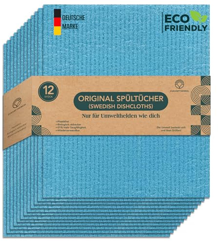 Framtidsskosnören svenska diskdukar, biologiskt nedbrytbara rengöringsdukar, plastfria rengöringsdukar, biologiskt nedbrytbara diskcloths disktrasor (blå)