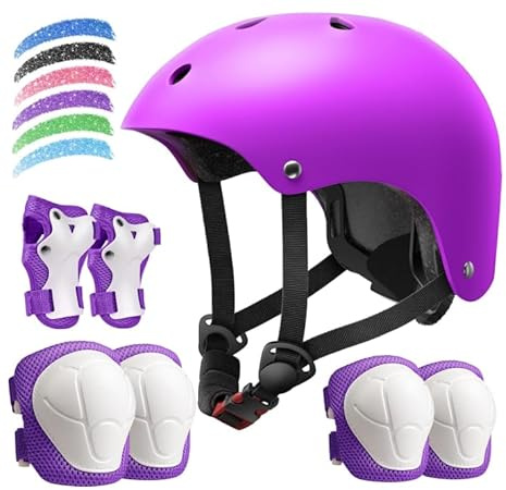 Kids Bike Helmet Set, Adjustable Helmet for Ages 2-3-5-8-14 Year Boys Girls, Toddler Pad Set with Knee and Elbow Pads for Bike, Roller, Skating, Scooter, Longboard and More Sports, 6 Color