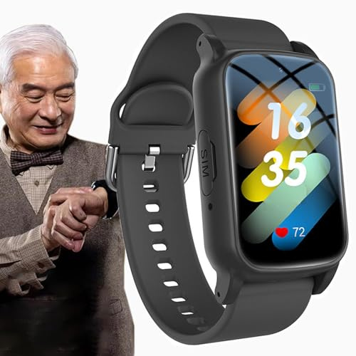 Vexorium Reloj Inteligente para Mayores con Detección de Caídas, Botón SOS y GPS, Pulsera de Seguridad para Alzheimer y Demencia,Negro