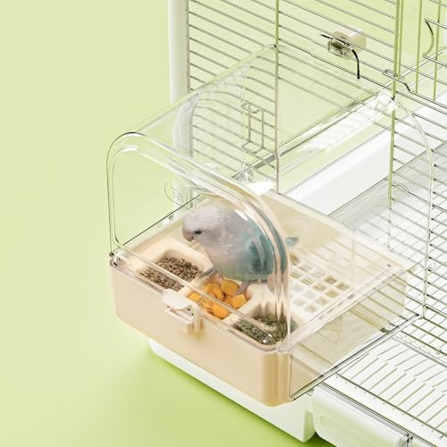 tafit Hanging Bird Bath for Cage with Bowls & Mesh Bottom - 3-in-1 Multifunction Bird Bath/Bowl/House, Bird Shower for Lovebirds, Finches, Parakeets, Budgies, and Other Small to Medium Birds - White