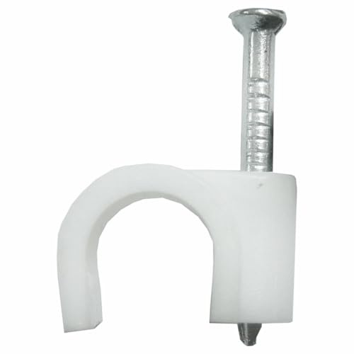 Grapa - grapa para cable de 6 mm en color blanco, pack de 100 unidades, ideal para sujeción en instalaciones eléctricas y de ferretería.