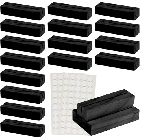 Jiujuda9 Portacarte in legno, 16 pezzi, porta biglietti da tavolo, porta foto, porta cart-oline, menù, per matrimoni, feste di compleanno, con 2 fogli di adesivi a pois(nero-16)