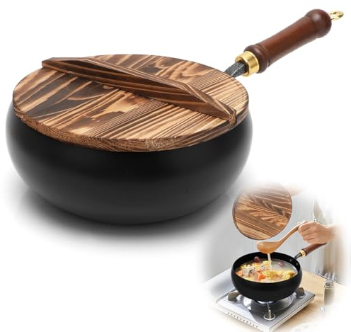 MIUUIPI Handgjord wok, obelagd smidesjärnspanna, stor bukgryta för olika stilar och matlagningsrecept, för induktionsspis och gasspis (28 cm)
