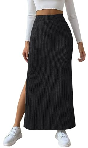 Generisch Frontière américaine européenne printemps été cintrée fente latérale jupe en tricot mince dames Hakama, Noir , M