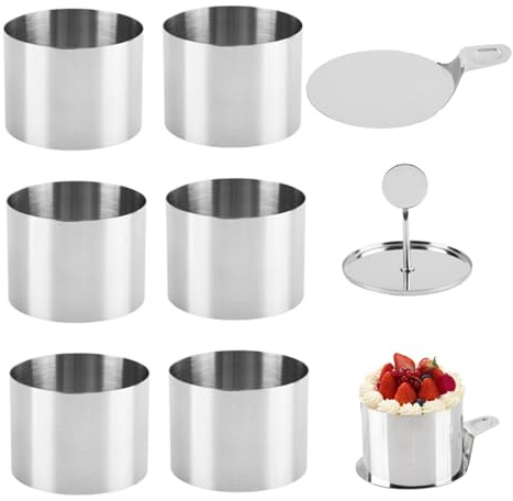Juego de anillos para tartas y anillos de postre, 6 piezas de para mousse con empujador y plato, molde pequeño de acero inoxidable para tarta de queso de 3 pulgadas, herramientas para horne