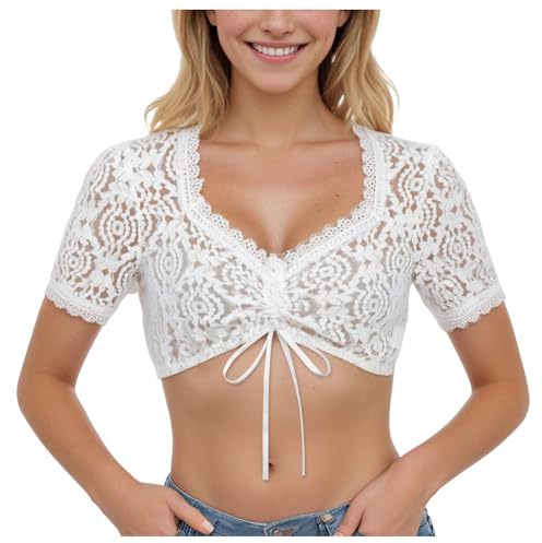 Dirndl Damblus, dirndlblus, vit traditionell blus, vingärmar, dirndlblusar, traditionella dirndlblusar, Oktoberfest kostym, elegant spetsblus, spets, dirndlblus, traditionell blus