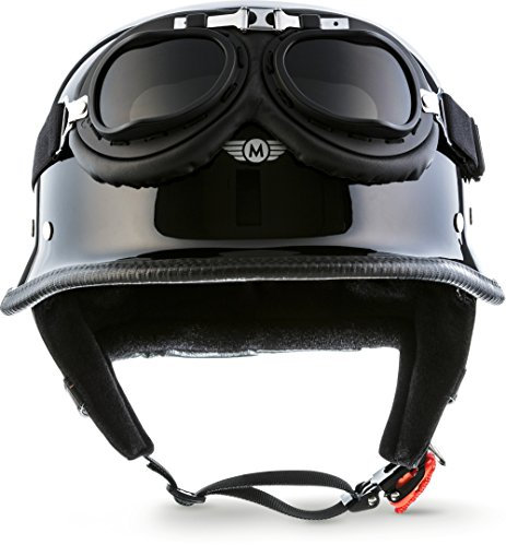 Moto Helmets® D33-Set „Black“ · Brain-Cap · Halbschale Jet-Helm Motorrad-Helm Roller-Helm Scooter-Helm Bobber Mofa-Helm Chopper Retro Cruiser Vintage Pilot Biker Helmet Brille Visier · S (55-56cm)