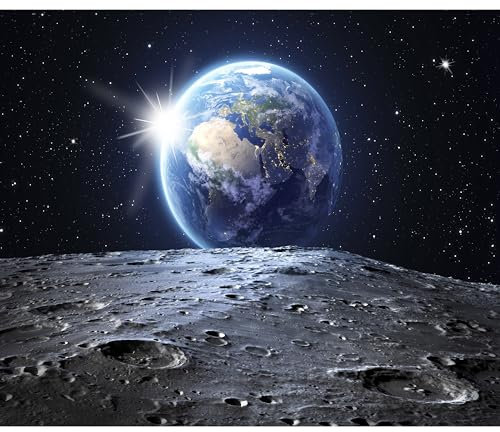 decomonkey Fototapete Mond Erde 350x256 cm XL Tapete Fototapeten Vlies Tapeten Vliestapete Wandtapete moderne Wandbild Wand Schlafzimmer Wohnzimmer Stern Planet