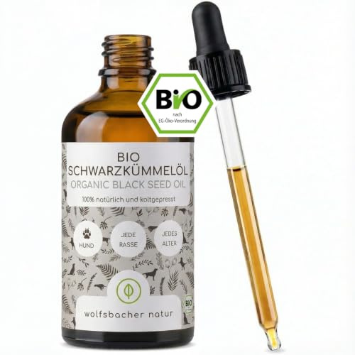 Aceite de Comino Negro Bio para Perros 50ml - Prensado en frío, 100% ecológico, en Botella de Cristal con pipeta - Aceite Puro de Nigella Sativa DE-ÖKO-060