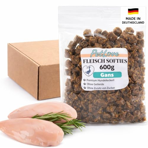 PetLove Pienso para Perros de Carne • Comida para Perros sin Cereales • 63% de Contenido de Carne • Pienso Blando para Perros • Ganso (3x200 g)