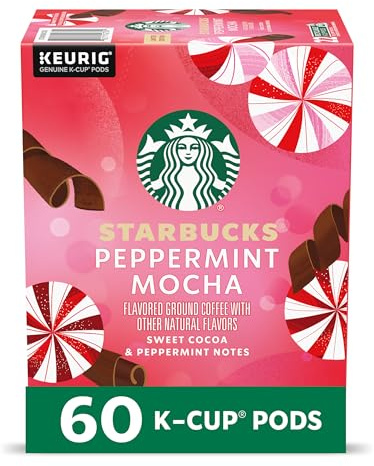 Starbucks K-Cup Coffee Pods, Peppermint Mocha Naturally Flavored Coffee for Keurig Brewers, 100% Arabica, Limited Holiday Edition, 6 Boxes (60 Pods Total)