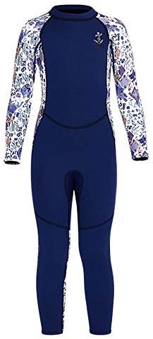 FAIRYRAIN Traje de neopreno para niños y niñas, UPF 50+ 2,5 mm, neopreno, largo, para deportes acuáticos y diving azul marino 140 cm-146 cm