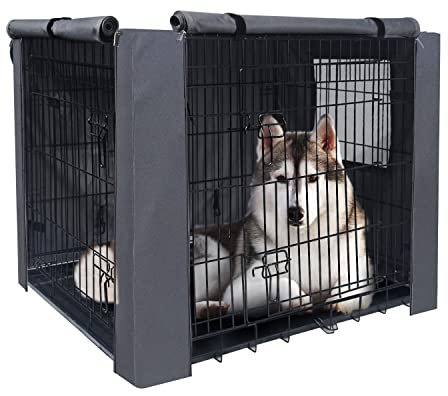 PETKEI Dog Crate Cover for Dog Crate Medium, Durable Polyester PU Coated Dog Cage Cover Designed for 1 & 2 Door Cage, Includes 1 Breathable Mesh Window & 1 Pocket for 30 Inch Dog Crate(Cover Only)