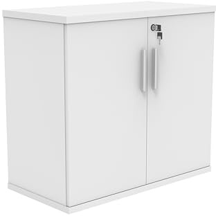 LAB SPACE Desk High Cupboard, 730mm High, Solid Back, Lockable Doors with 25mm Top. In a White Finish.
