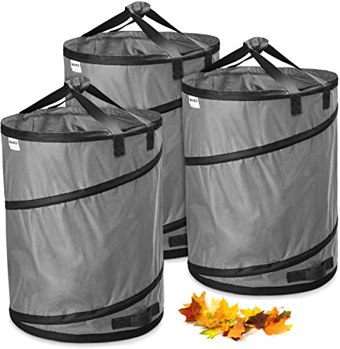 3x 170 Liter Pop-Up Gartenabfallsack Grau selbstaufstellend & stabil | Laubsack | Gartensack | Gartensäcke | Grünschnittsäcke faltbar, groß aus extrem robustem Polyester 220 g/m² (3x 170 Liter)