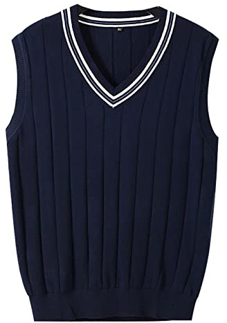 MANBOZIXi Maglioni Senza Maniche Uomo Maglione con Scollo a V Gilet in Maglia Elegante, Blu 2XL