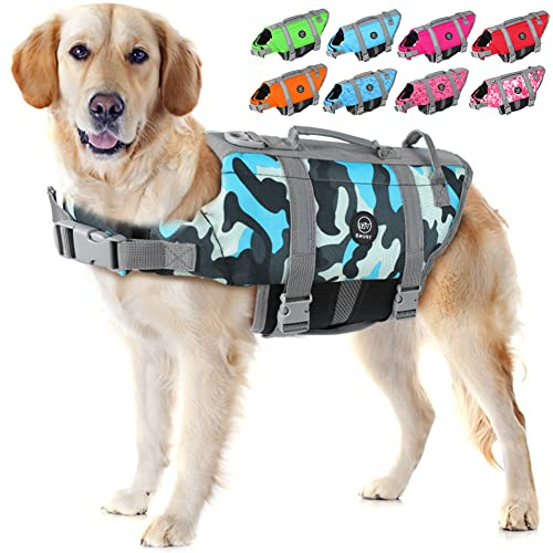 EMUST Dog Life Jacket with Rescue Handle, Adjustable Flotation Vest for Small/Medium/Large Dogs, XS, New Blue Camouflage