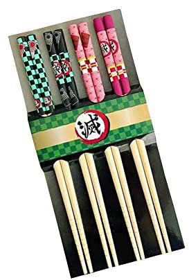 Jilijia Agatsuma Zenitsu - Set di 4 paia di bacchette in bambù, stile anime giapponese, classiche, tradizionali, cinesi, per spaghetti di riso e sushi