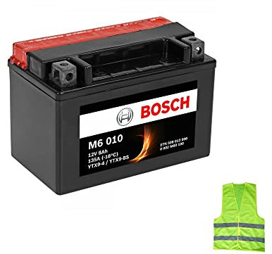 KOMPATIBEL MIT SYM Joyride 150 von Jahr 2001 bis 2002 Batterie Bosch YTX9-BS M60100 Batterien 8 Ah Ampere 12 V gebrauchsfertig Ladegerät Motorrad Roller 152 x 88 x 106 mm