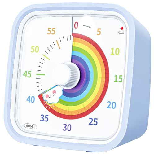 Yunbaoit Rainbow Disk Visual Timer with Protective Case, 60 Minute Countdown Timer for Kids and Adults, Silent Time Management Tool(Light Blue Rainbow)