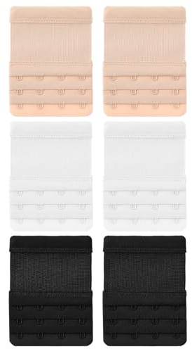 WLLHYF Confezione da 6 prolunghe per reggiseno, 4 ganci, comoda estensibile, morbida, per reggiseno da donna (nero, bianco, colore della pelle)