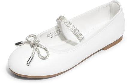 DREAM PAIRS Zapatos De Vestir para Niñas Bailarinas De Flores Sin Cordones para Fiestas, Bodas, Actuaciones, Graduaciones Y Bailes De Fin De Curso,Size 30,Blanco,SDFL2409K