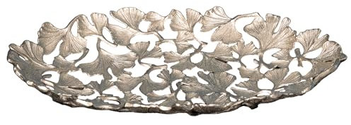 Riess Ambiente Dekorative Schale Ginkgo Leafs 50cm Silber Handmade Metall Schüssel Dekoschale Dekoration Dekoobjekt Obstkorb