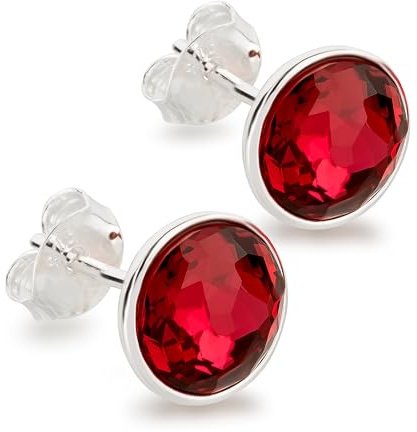 Schöner-SD Ohrstecker rund 925 Silber mit Markenkristall rot