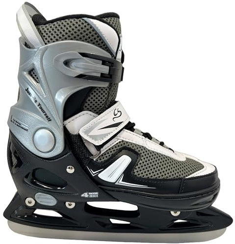 Cox Swain verstellbare Schlittschuhe Push, Eislaufschuhe für Kinder, Jugendliche und Erwachsene bis 100KG, vorgeschliffene Edelstahlkufe, Softboot, Black, Gr. XL (43-46)