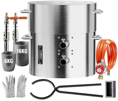 VEVOR Kit di Forno Fusorio a Gas Propano Capienza 16kg Temperatura Massima 1370℃ Corpo di Forno in Acciaio Inox per Metalli Fabbri Raffinerie, Kit di Forno di Fusione con 2 Bruciatori a Propano