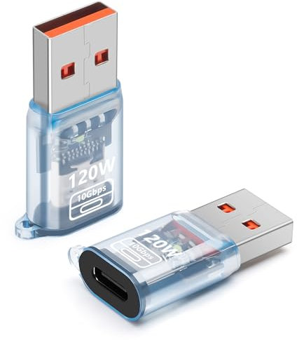BORLTER CLAMP Adattatore da USB a USB C 120W, Adattatore OTG USB 3.2 da Femmina a Maschio per Notebook, MacBook, Unità U, Dischi Rigidi (2 Pezzi), Blu