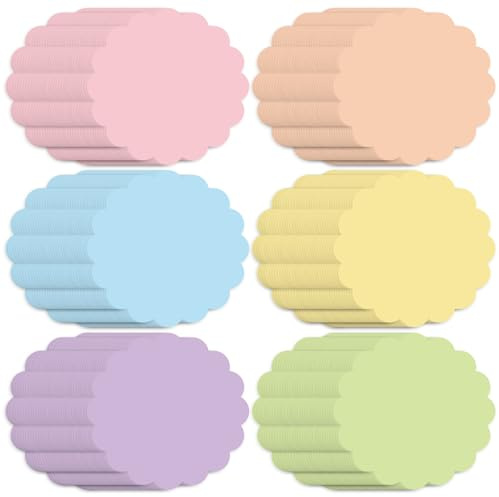 FYSUIMU 60Pcs Pastel Scalloped Paper Placemats 13.5 Inch Colorful Disposable Place Mats Round Table Mats for Birthday Wedding Party Dinner Table Setting