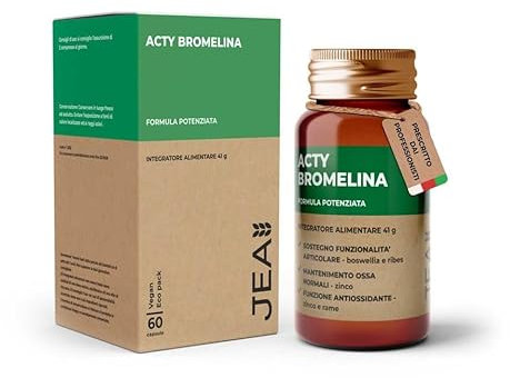 JEA ACTY BROMELINA Integratore Alimentare per Ossa e Articolazioni - Boswellia, Bromelina 5000 GDU/g, Ribes Nero, Zinco, Rame - Antinfiammatorio Naturale - 60 Capsule